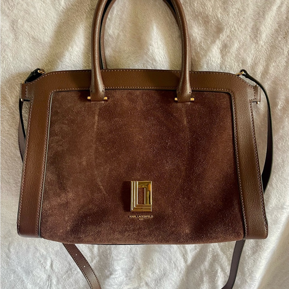EUC Karl Lagerfeld Suede & Leather Tote in Deep Brown